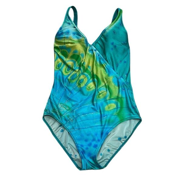 Profile By Gottex Other - Vintage Gottex Gold Label 80’s Watercolor Surplice One Piece Swimsuit Size 12